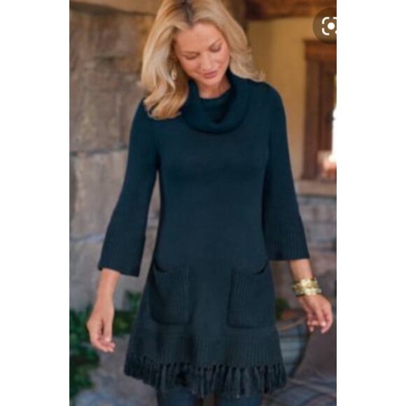 SOFT SURROUNDINGS Black Versatile Classy Cowl Neck Tunic Sweater Tunic XS Fringe - Picture 1 of 10